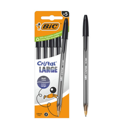 Bic Cristal Large Confezione da 5 penne a sfera - Punta rotonda da 1