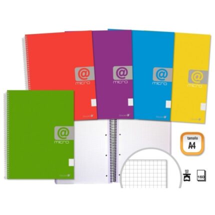 Golden Quaderno a spirale A4 160 fogli 60 g Quadrettato 5x5 - Fogli microperforati con 4 fori e 4 strisce colorate - Copertina resistente rivestita - Colori assortiti