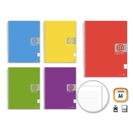 Golden Quaderno a spirale A4 160 fogli 60 g 1 riga - Fogli microperforati con 4 fori e 4 strisce colorate - Copertina resistente rivestita - Colori assortiti
