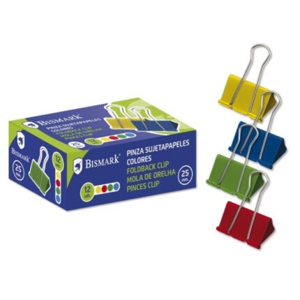 Bismark Confezione da 12 fermacarte metallici da 25 mm - Lama ribaltabile - Colori assortiti