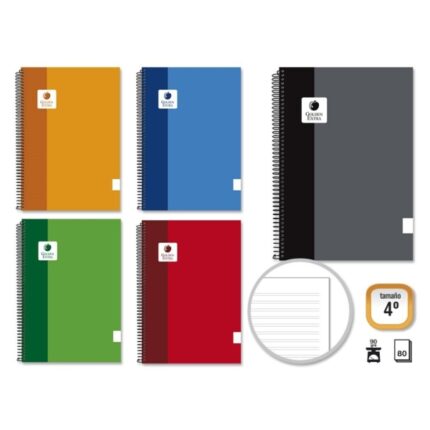 Golden Extra Quaderno a spirale 4º 80 fogli 90 g Righe - Margine evidenziato - Copertina rivestita - Colori assortiti