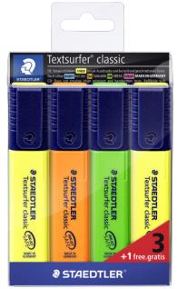 Staedtler Textsurfer Classic 364 Confezione da 4 evidenziatori fluorescenti - Asciugatura rapida - Tratto 1 - 5 mm circa - Colori assortiti