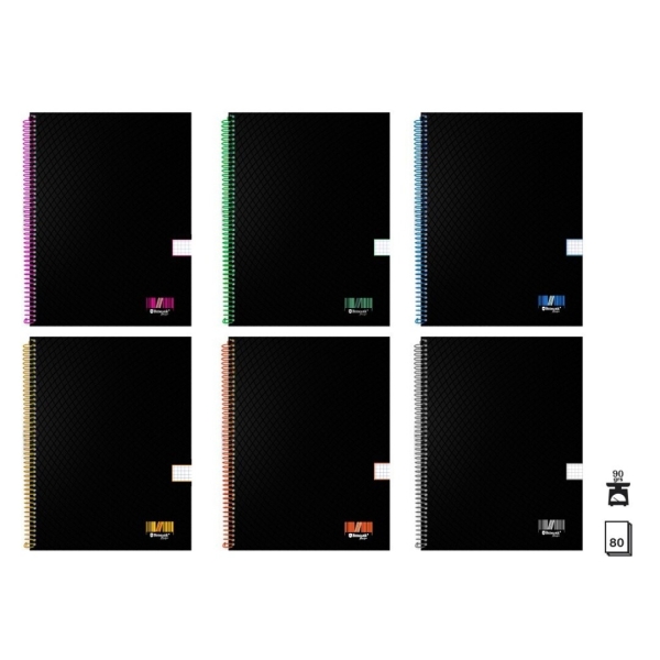 Bismark University Quaderno a spirale A4 80 fogli 90 g/m² Quadretti 5x5 - Fogli microperforati - Copertina nera resistente rivestita