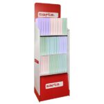 Safta Espositore con 36 raccoglitori ad anelli - Materiale riciclato - Include 100 fogli - Fogli da 90 g/m² - Divisori - Tasca per documenti - 3 ripiani - 400x380x1900 mm - Colori assortiti