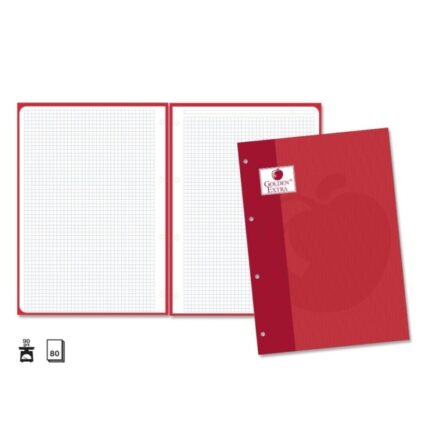 Golden Extra Ricarica da 80 fogli 90 g Griglia 4x4 - Formato A4 - 4 fori e striscia di colore rosso