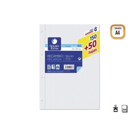 Golden Extra Ricarica da 200 fogli 90 g Griglia 4x4 - Formato A4 - 4 fori