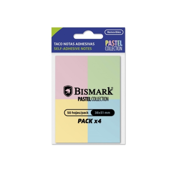 Bismark Confezione da 4 blocchi da 50 foglietti adesivi 38x51 mm - 4 colori pastello