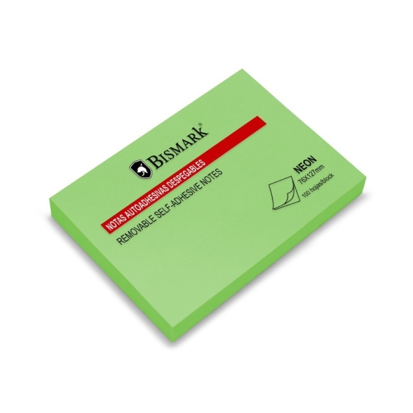Bismark Blocco da 100 foglietti adesivi 76x127 mm - Colore verde neon