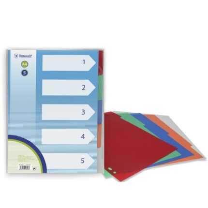Bismark Confezione da 5 divisori in polipropilene - Formato A4 - Fori multipli - Colori assortiti