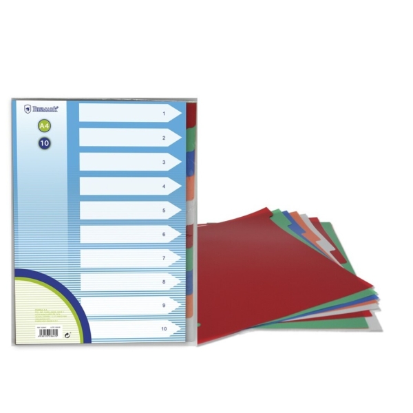 Bismark Confezione da 10 divisori in polipropilene - Formato A4 - Fori multipli - Colori assortiti