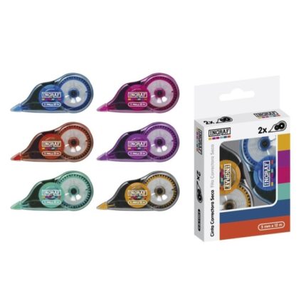 Ingraf Mediterraneo Confezione da 2 nastri correttori 5 mm x 12 m - Perfetta aderenza alla carta - Colori assortiti