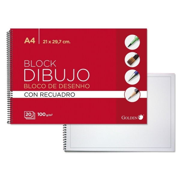 Golden Quaderno da disegno a spirale A4 20 fogli con righe interne - Carta da 100 g
