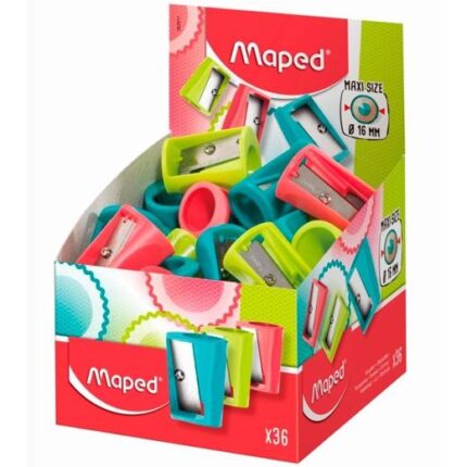 Maped Vivo Maxi Temperamatite in plastica con 1 foro da 16 mm - Lama in acciaio affilata e resistente - Colori assortiti