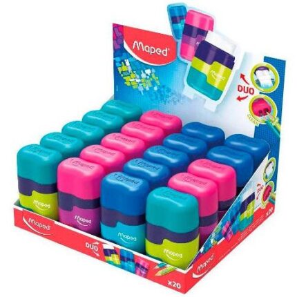 Maped Connect Duo Temperamatite a 2 fori con gomma - Serbatoio di grande capacità - Forma ergonomica - Colori assortiti