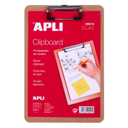 Apli Portadocumenti con base in legno e clip metallica - Misure 155x225 mm - Formato A5
