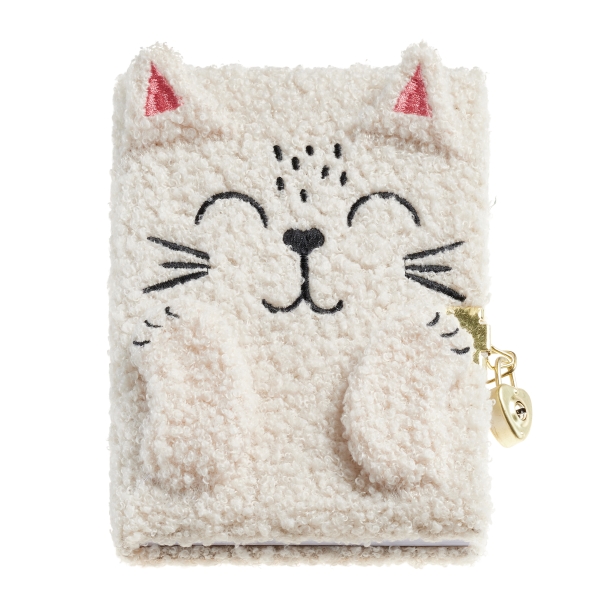 Miquel Rius Back2Fun Diario segreto peluche gatto - 80 fogli a righe di carta da 80 g - Chiusura con chiave