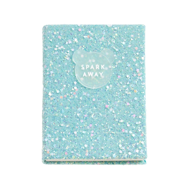 Miquel Rius Back2Fun Quaderno rilegato con copertina blu glitterata e patch in silicone - 96 fogli lisci di carta 100 g/m2