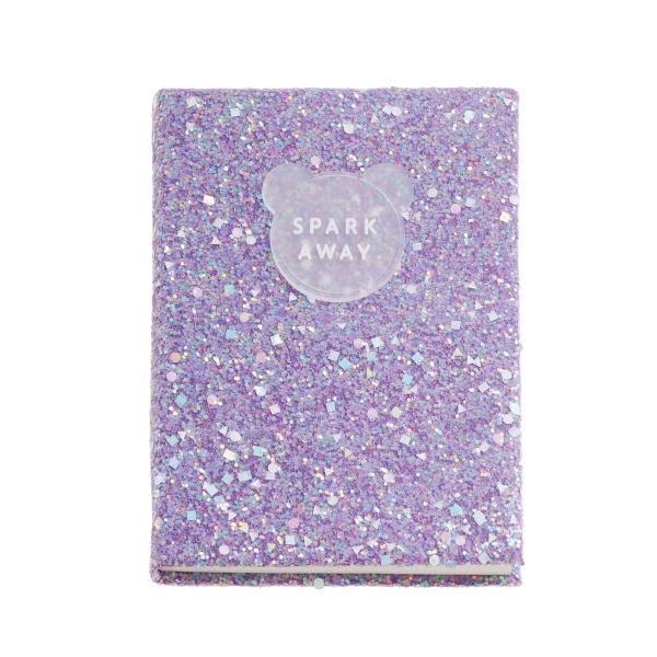 Miquel Rius Back2Fun Quaderno incollato con copertina glitterata lilla e patch in silicone - 96 fogli a righe in carta da 100 g/m2
