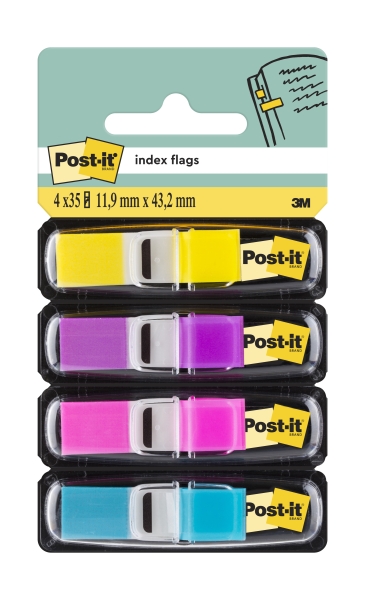 Confezione Post-It Index da 4 dispenser con 35 segnalibri riposizionabili - Forma rettangolare - Colori assortiti