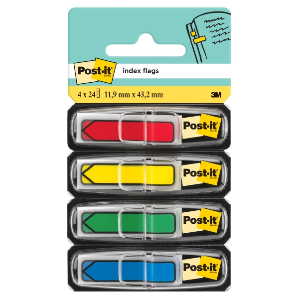 Confezione Post-It Index da 4 dispenser con 24 segnalibri riposizionabili - Forma rettangolare - Colori assortiti