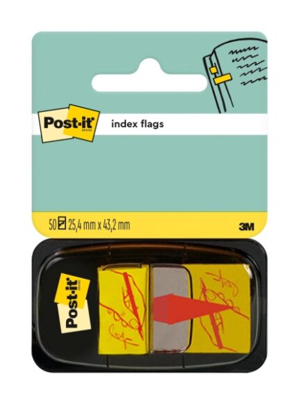 Dispenser Post-It Index con 50 segnalibri riposizionabili con freccia indicativa "Firmare qui" - Forma rettangolare - Colore giallo chiaro