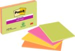 Post-It Super Sticky Confezione da 4 blocchi da 45 foglietti adesivi riposizionabili - Forma rettangolare - 101x152 mm - Colori assortiti