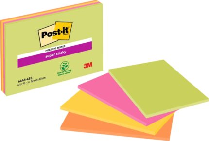 Post-It Super Sticky Confezione da 4 blocchi da 45 foglietti adesivi riposizionabili - Forma rettangolare - 101x152 mm - Colori assortiti