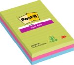 Post-It Super Sticky Confezione da 3 blocchi da 90 foglietti adesivi riposizionabili grandi - con righe - 100% PEFC - Colori assortiti