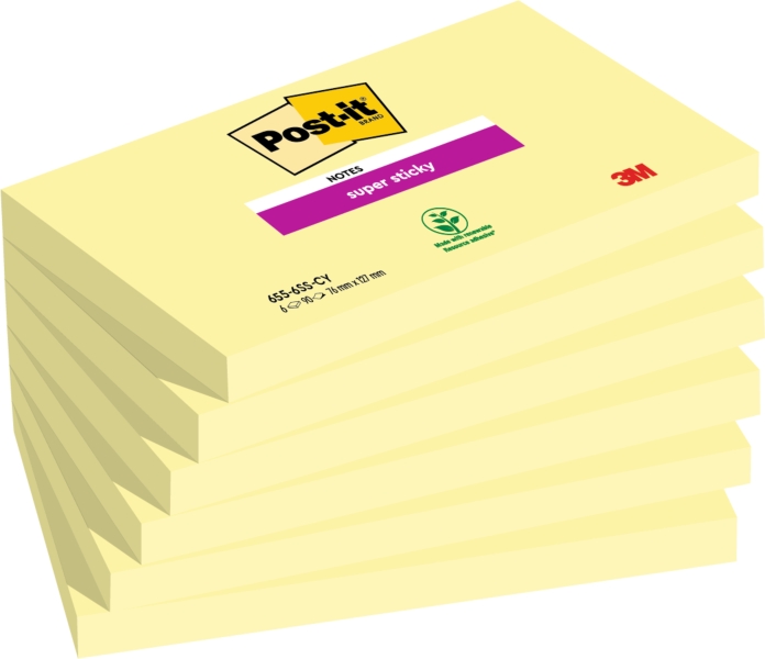 Post-It Super Sticky Confezione da 6 blocchi da 90 foglietti adesivi riposizionabili - Forma rettangolare - Colore giallo chiaro