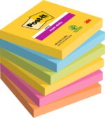 Post-It Super Sticky Confezione da 6 blocchi da 90 foglietti adesivi riposizionabili - Forma quadrata - 76x76 mm - Colori assortiti