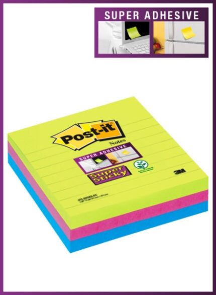 Post-It Super Sticky Confezione da 3 blocchi da 70 foglietti adesivi riposizionabili - 101x101 mm - 100% PEFC - Colori assortiti