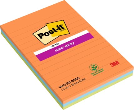 Post-It Super Sticky Confezione da 3 blocchi da 45 foglietti adesivi riposizionabili - Forma rettangolare - 101x152 mm - Colori assortiti