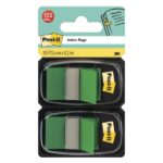 Confezione Post-It Index da 2 dispenser con 50 segnalibri riposizionabili - Forma rettangolare - Colore verde