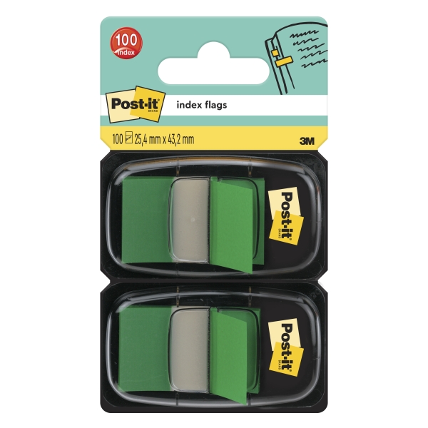 Confezione Post-It Index da 2 dispenser con 50 segnalibri riposizionabili - Forma rettangolare - Colore verde