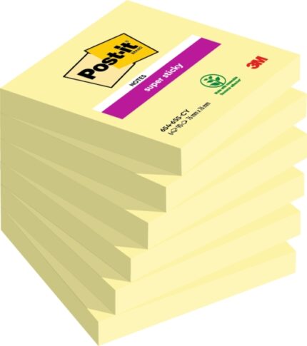 Post-It Super Sticky Confezione da 6 blocchi da 90 foglietti adesivi riposizionabili - Forma quadrata - 76x76 mm - Colore giallo chiaro