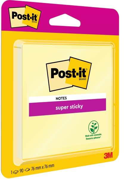 Post-It Super Sticky Blocco da 90 foglietti adesivi riposizionabili - 76x76 mm - 100% PEFC - Colore giallo chiaro