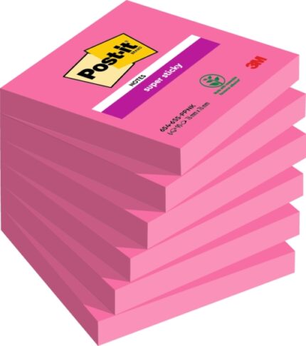 Post-It Super Sticky Confezione da 6 blocchi da 90 foglietti adesivi riposizionabili - Forma quadrata - 76x76 mm - Colore rosa