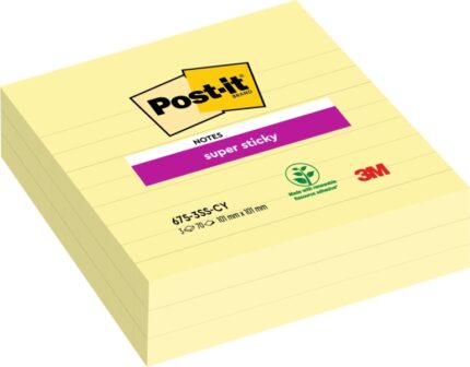 Post-It Super Sticky Confezione da 3 blocchi da 70 foglietti adesivi riposizionabili grandi - 101x101 mm - Colore giallo chiaro