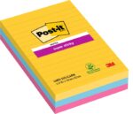 Post-It Super Sticky Confezione da 3 blocchi da 90 foglietti adesivi riposizionabili - Forma rettangolare - 101x152 mm - Colori assortiti