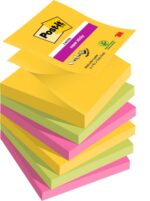 Post-It Super Sticky Confezione da 6 blocchi da 90 foglietti adesivi riposizionabili - Forma quadrata - 76x76 mm - a zig-zag - Colori assortiti