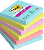 Post-It Super Sticky Confezione da 6 blocchi da 90 foglietti adesivi riposizionabili - Forma quadrata - 76x76 mm - Colori assortiti