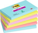 Post-It Super Sticky Confezione da 6 blocchi da 90 foglietti adesivi riposizionabili - Forma rettangolare - Colori assortiti