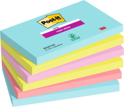 Post-It Super Sticky Confezione da 6 blocchi da 90 foglietti adesivi riposizionabili - Forma rettangolare - Colori assortiti