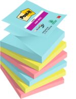 Post-It Super Sticky Confezione da 6 blocchi da 90 foglietti adesivi riposizionabili - Forma quadrata - 76x76 mm - a zig-zag - Colori assortiti