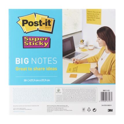 Post-It Super Sticky Blocco da 30 foglietti adesivi riposizionabili - Forma quadrata - 279x279 mm - Colore giallo chiaro