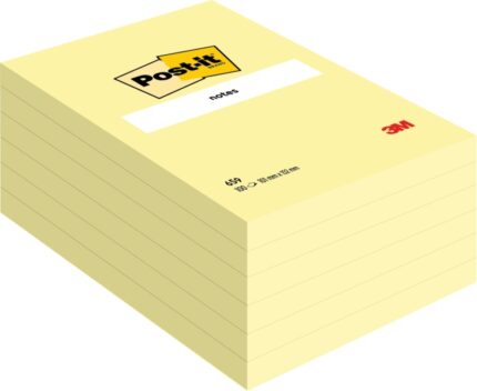 Post-It Confezione da 6 blocchi da 100 foglietti adesivi riposizionabili - Forma rettangolare - 101x152 mm - Colore giallo chiaro