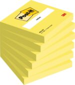 Confezione Post-It da 6 blocchi da 100 foglietti adesivi riposizionabili - Forma quadrata - 76x76 mm - Colore giallo neon
