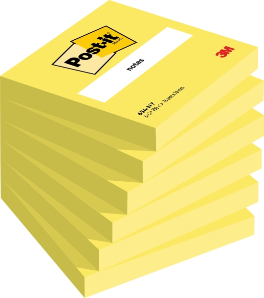 Confezione Post-It da 6 blocchi da 100 foglietti adesivi riposizionabili - Forma quadrata - 76x76 mm - Colore giallo neon