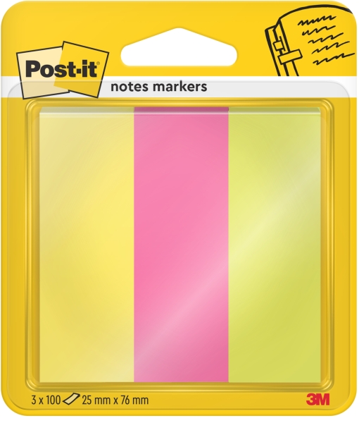 Confezione Post-It da 3 blocchi da 100 segnalibri riposizionabili - Forma rettangolare - Colori assortiti
