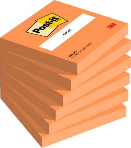 Confezione Post-It da 6 blocchi da 100 foglietti adesivi riposizionabili - Forma quadrata - 76x76 mm - Colore arancione